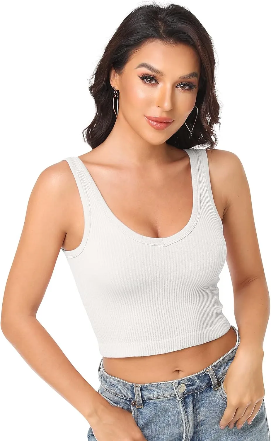 Womens Crop Tops Basic Sleeveless Both V-Neck and Round Neck 3 Pieces Black White Ribbed Seamless Casual Cami Tank Tops