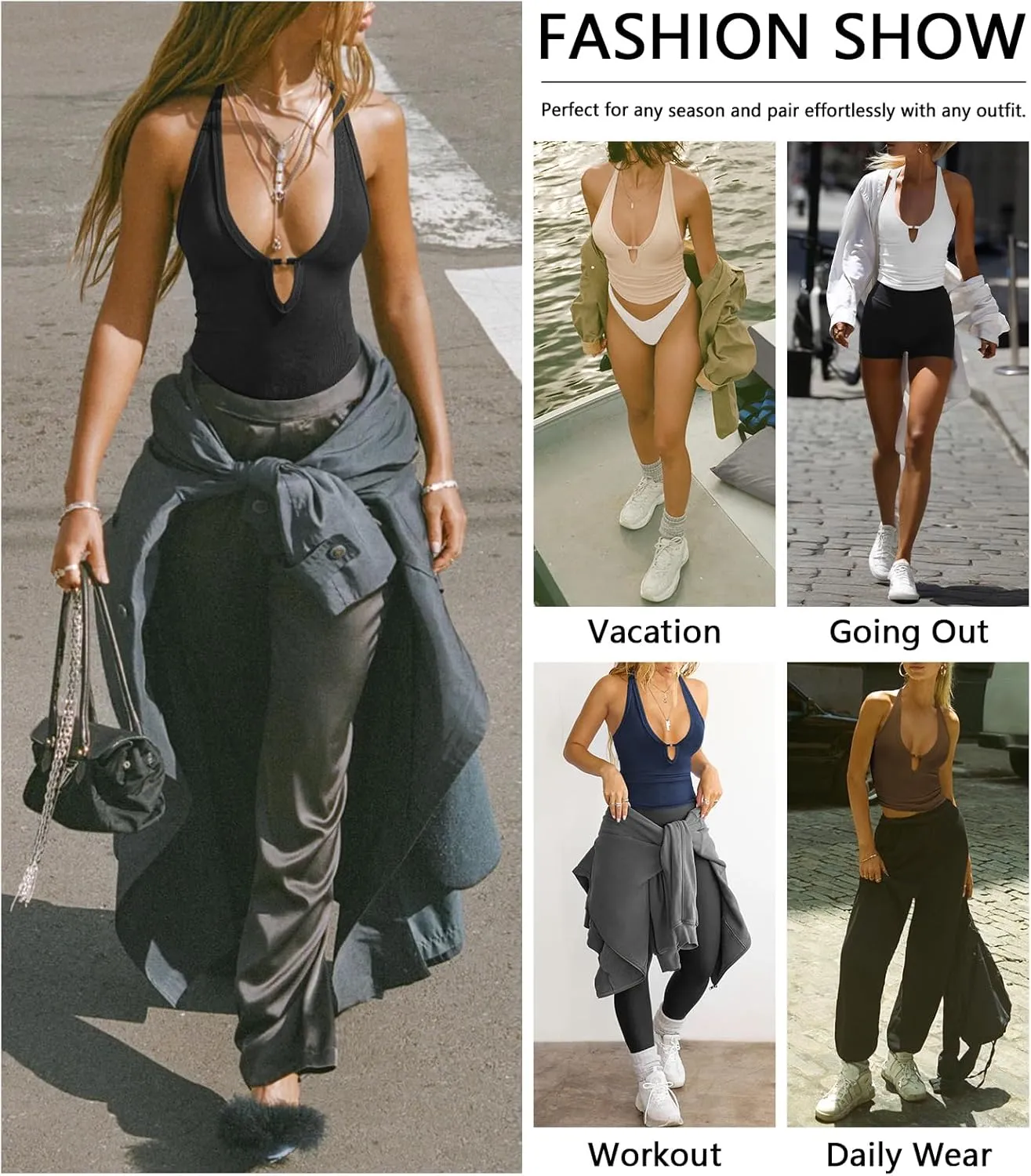 Women's Sexy Deep V Neck Halter Tops for Women Ribbed Racerback Tank Slim Fit Trendy Y2k Summer Going Out Sleeveless Top