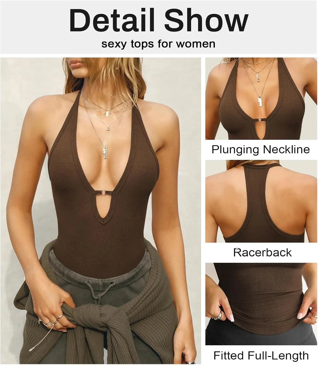 Women's Sexy Deep V Neck Halter Tops for Women Ribbed Racerback Tank Slim Fit Trendy Y2k Summer Going Out Sleeveless Top
