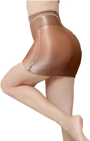 Women's Shiny Sheer See-Through Tight Bodycon Pencil Micro Short Silk Stockings Mini Skirt Night Clubwear Sexy Lingerie