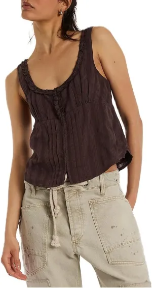 Womens Summer Flowy Tank Top with Lace Trim Button Down Chiffon Cami Shirt Boho Tie Front Ruffle Tank Crop Tops