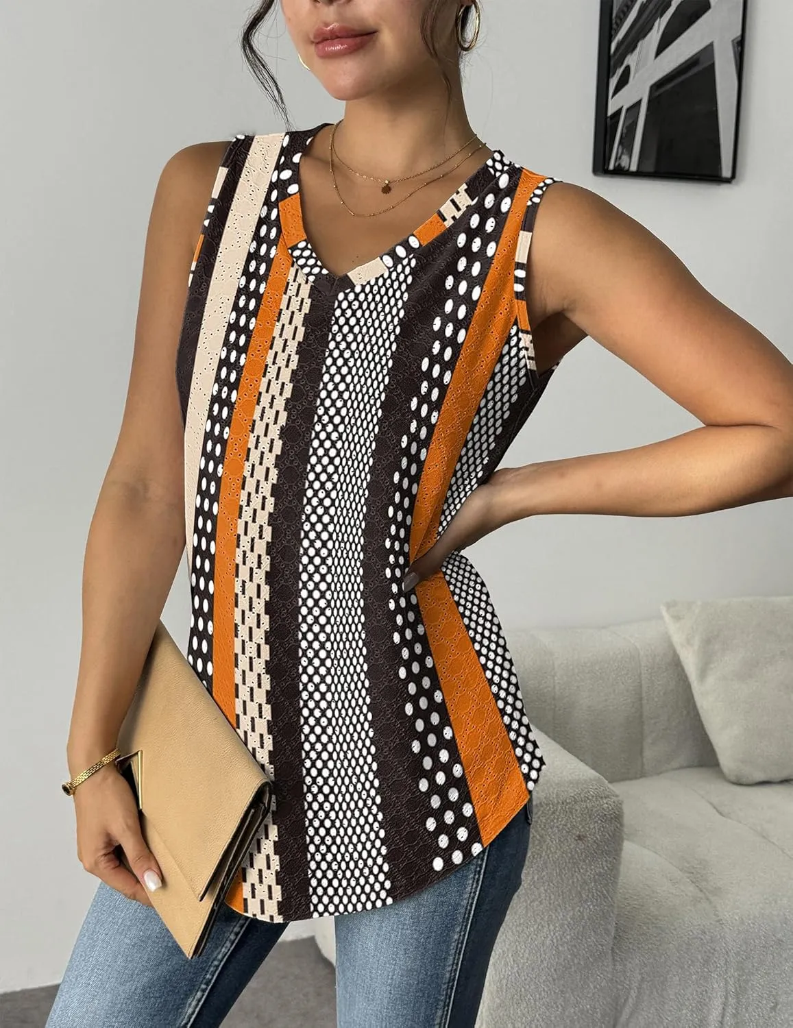 Zeagoo Women Eyelet Tank Tops Sleeveless Shirts V Neck Cute Summer Top Loose Fit Camisole S-XXL