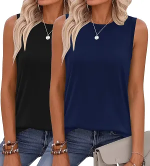 Zeagoo Womens Summer Tops Dressy Casual High Neck Sleeveless Shirts Basic Loose Fit Tank Tops Beach Vacation 2 Pack